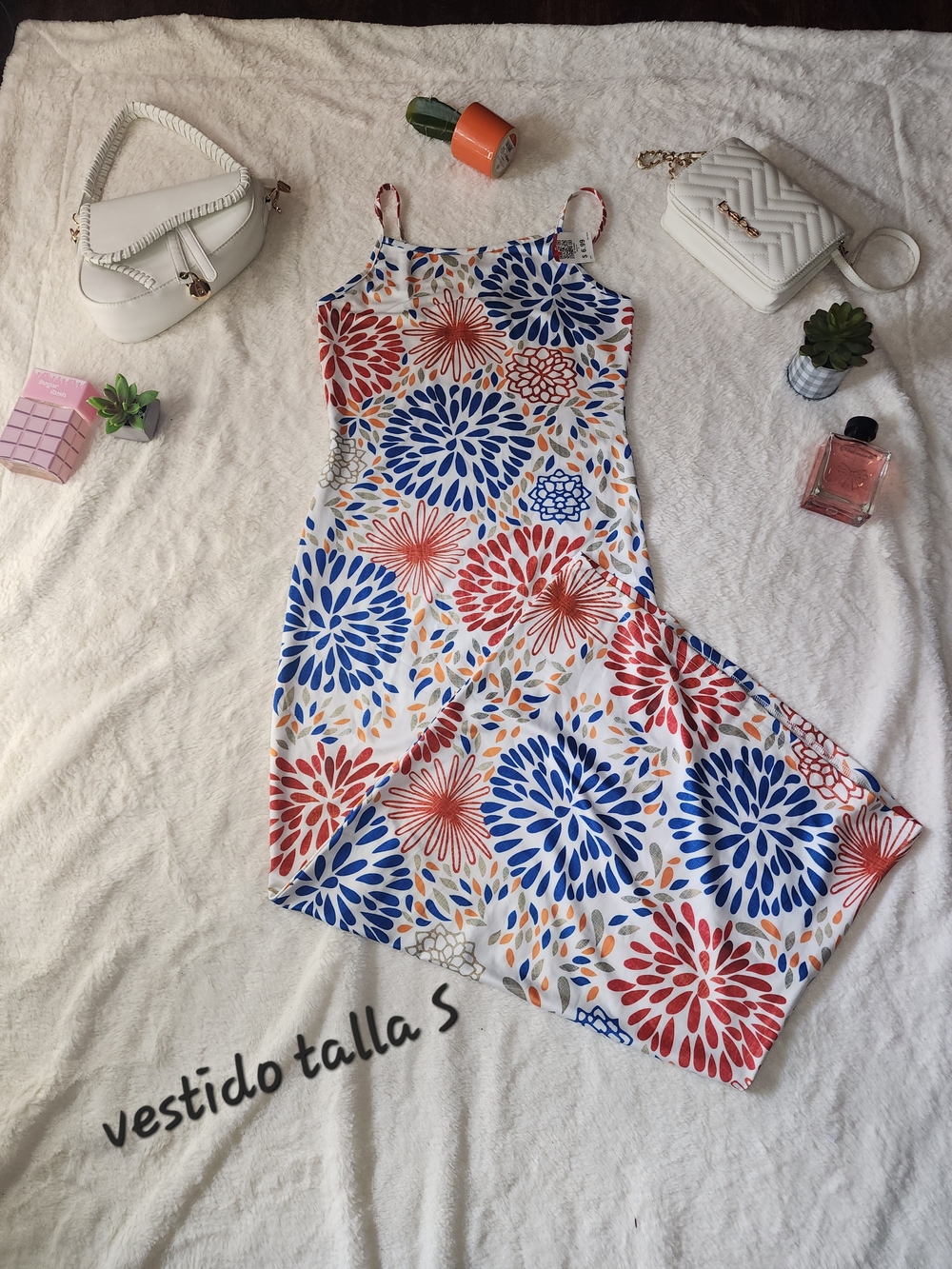 Floral Slip Dress — Red, Blue & Cream